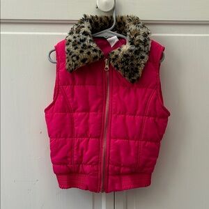 Circo Pink Quilted Vest with Leopard Faux Fur Collar